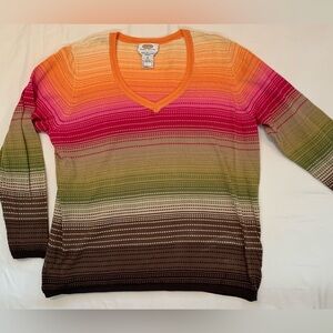 Talbots 1X Petites Top Sz 1X  Striped Long Sleeve Knit. Made In Hong Kong Cotton
